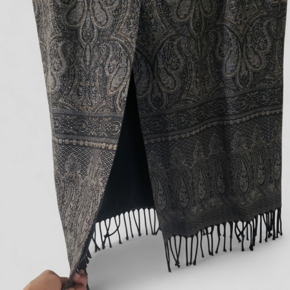 Talbots Black & Brown Paisley Wool Maxi Skirt – Fringe Hem Size 6 - Picture 8 of 14
